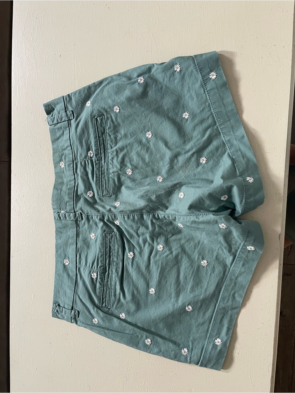 Old Navy Teal Green Daisy-Embroidered Women's Jean Shorts